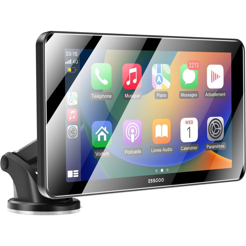 Autoradio CarPlay Voiture ESSGOO : Écran 7", Siri/Google, Mains Libres