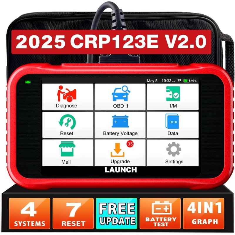 Launch CRP123E V2.0 : Diagnostic Auto 4 Systèmes, Réinitialisations Multiples
