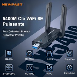 Adaptateur WiFi 6E USB 3.0 NEWFAST AXE5400 - Connexion Ultra-Rapide pour Windows 11/10