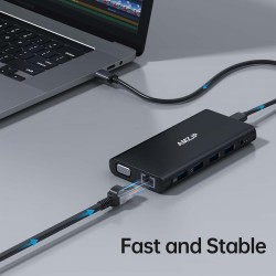 Adaptateur USB-C 13 en 1 : Multiports, HDMI/VGA, RJ45, Audio, PD 100W - Pour MacBook, Dell, Tablettes