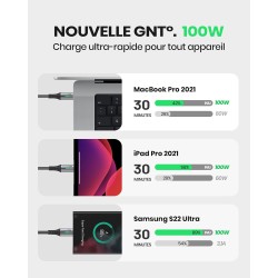 INIU Câble USB-C 100W : Charge Rapide 5A, Nylon Tressé, 2m - Pour Tous Vos Appareils USB-C