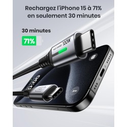INIU Câble USB-C 100W : Charge Rapide 5A, Nylon Tressé, 2m - Pour Tous Vos Appareils USB-C