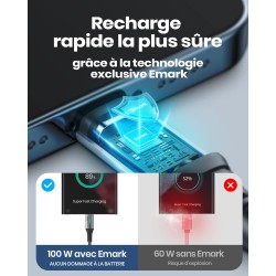 INIU Câble USB-C 100W : Charge Rapide 5A, Nylon Tressé, 2m - Pour Tous Vos Appareils USB-C