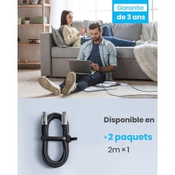 INIU Câble USB-C 100W : Charge Rapide 5A, Nylon Tressé, 2m - Pour Tous Vos Appareils USB-C