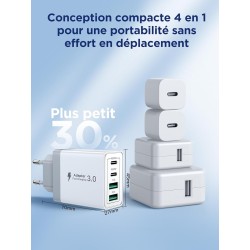 Aioneus Chargeur USB-C 40W 4 Ports : Charge Rapide PD/QC - iPhone, iPad, Samsung