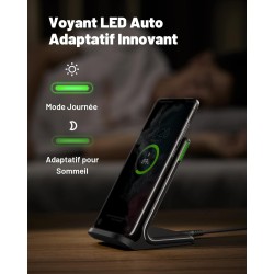 INIU Chargeur Induction 15W : Charge Rapide, Double Bobine, Lumière Adaptative - Compatible iPhone, Samsung, Xiaomi, Google