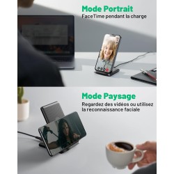 INIU Chargeur Induction 15W : Charge Rapide, Double Bobine, Lumière Adaptative - Compatible iPhone, Samsung, Xiaomi, Google