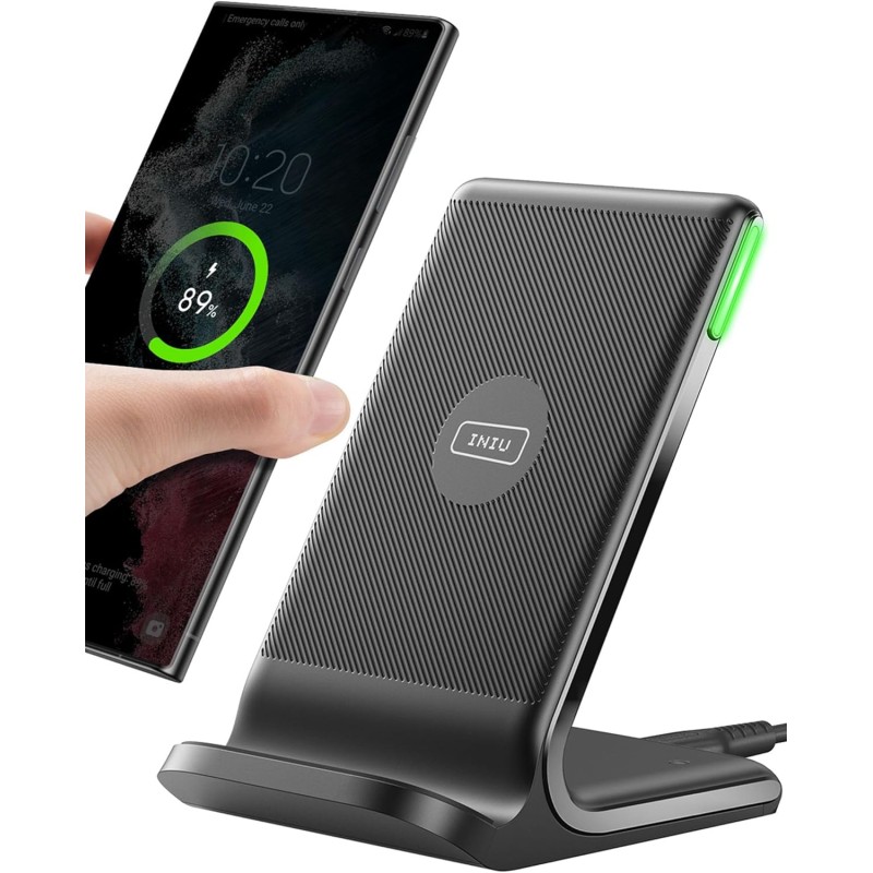 INIU Chargeur Induction 15W : Charge Rapide, Double Bobine, Lumière Adaptative - Compatible iPhone, Samsung, Xiaomi, Google