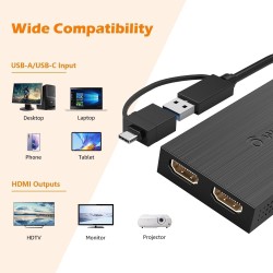 WAVLINK Adaptateur USB 3.0/USB-C Dual HDMI : Extension d'Écran 1080p pour Mac et Windows