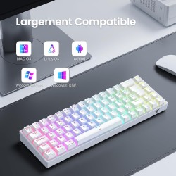 Clavier Gamer Mécanique TECURS : Sans Fil RGB, 65% TKL Azerty