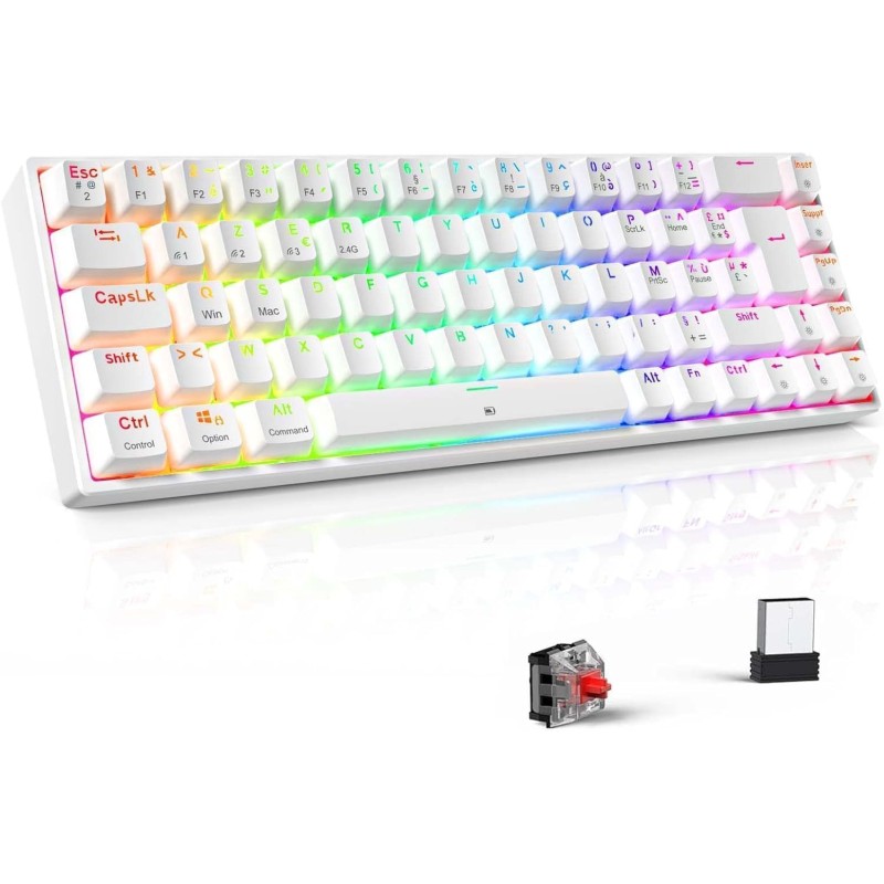 Clavier Gamer Mécanique TECURS : Sans Fil RGB, 65% TKL Azerty