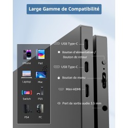 Écran Portable Yodoit 15.6" FHD 100% SRGB : IPS, HDMI/USB-C, pour PC/Mac/Console/TV