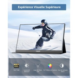 Écran Portable Yodoit 15.6" FHD 100% SRGB : IPS, HDMI/USB-C, pour PC/Mac/Console/TV